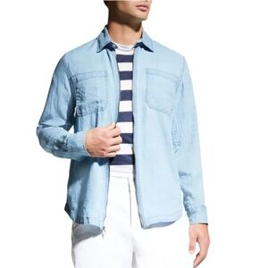 Onia slim fit linen blue zip up shirt small